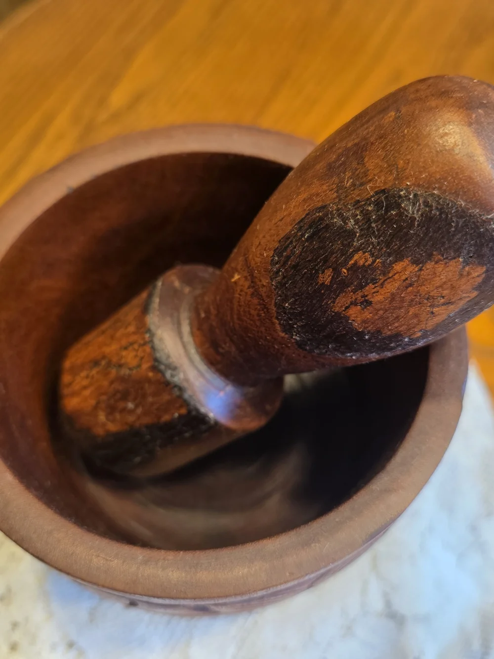 VTG Artisan-Carved Wood Haitian Mortar And Pestle Large Pilon Footed